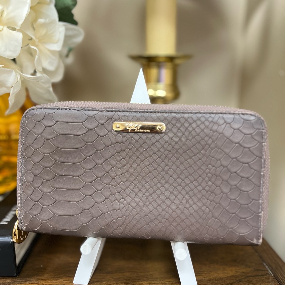 GiGi New York Python-Embossed Zip Wallet